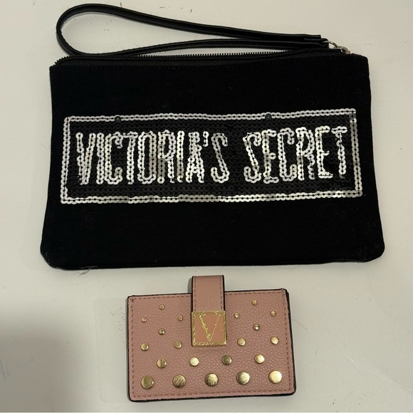 Victoria's Secret Bundle Pink Accordion Wallet + Black Wristlet DAMAGED READ - Picture 1 of 6